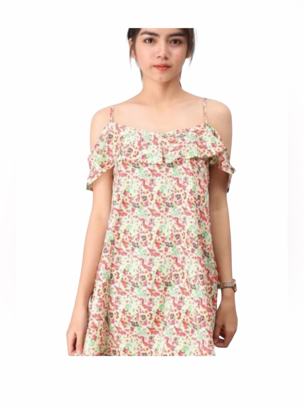 Zara Floral Mini Dress in Cream, Pink, Green